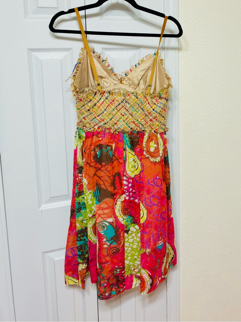 Trina Turk multicolor bouclé tweed bodice floral spaghetti strap dress